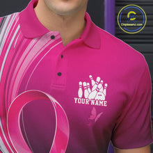 Load image into Gallery viewer, Custom Pink Ribbon Breast Cancer Awareness Bowling Polo Shirt For Men, Hope Bowling Shirt IPHW11333