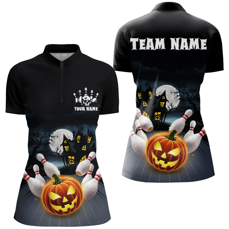 Custom Halloween Ladies Bowling Shirts, Pumpkin Bowling Ball Bowling Team Halloween Outfit IPHW7547