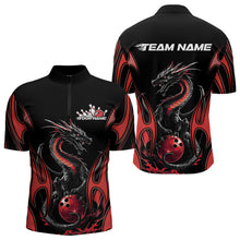 Load image into Gallery viewer, Custom Black And Red Flame Dragon Bowling Tournament Quarter-Zip Shirts For Men, Bowlers Outfits IPHW8656