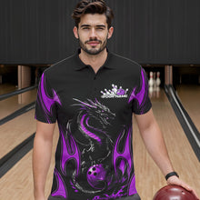 Load image into Gallery viewer, Custom Black And Purple Flame Dragon Bowling Tournament Polo Shirts For Men, Bowlers Outfits IPHW8657
