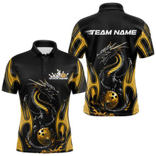 Load image into Gallery viewer, Custom Black And Gold Flame Dragon Bowling Tournament Polo Shirts For Men, Bowlers Outfits IPHW8658