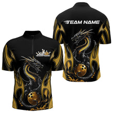 Load image into Gallery viewer, Custom Black And Gold Flame Dragon Bowling Tournament Quarter-Zip Shirts For Men, Bowlers Outfits IPHW8658