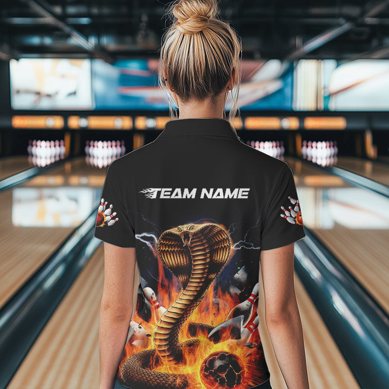 Custom Flame Cobra Snake Bowling Team Polo Shirts For Women, Bowling Tournament Outfit IPHW8667