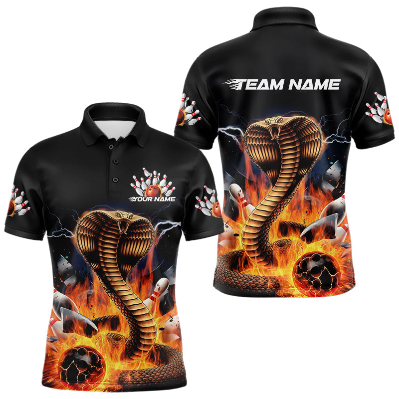 Custom Flame Cobra Snake Bowling Team Polo Shirts For Men, Bowling Tournament Outfit IPHW8667