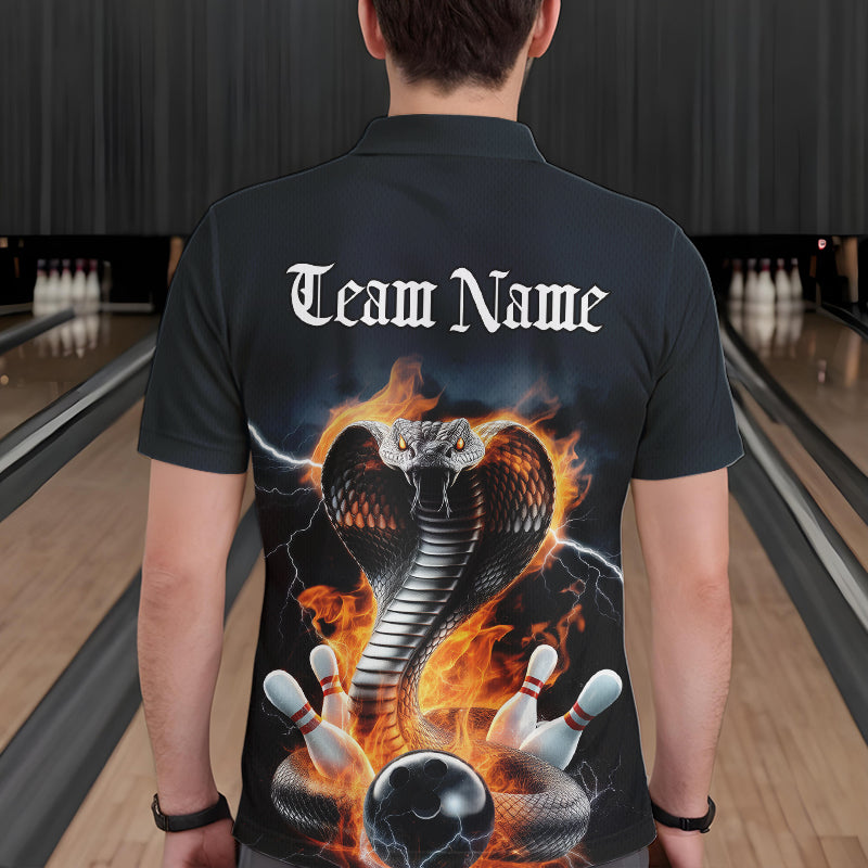 Custom Flame Cobra Snake Bowling Team Polo Shirts For Men, Bowling Tournament Outfit IPHW8668