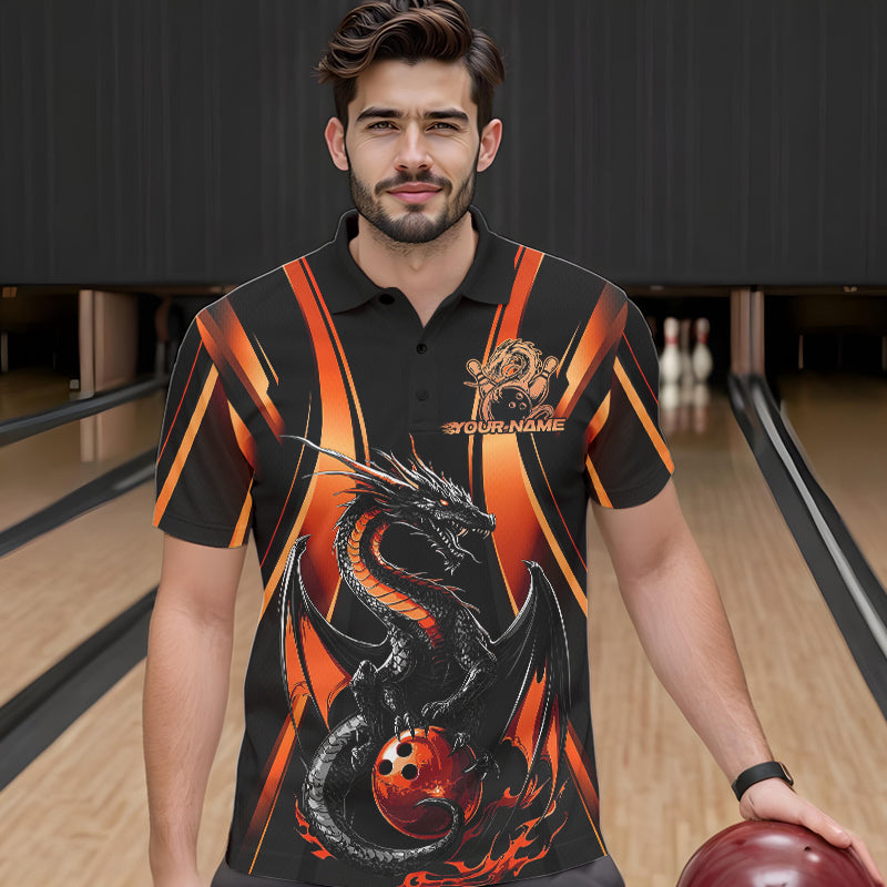 Custom Orange Dragon Bowling Jerseys, Dragon Bowling Men Polo Shirts Bowling League Shirt IPHW8929