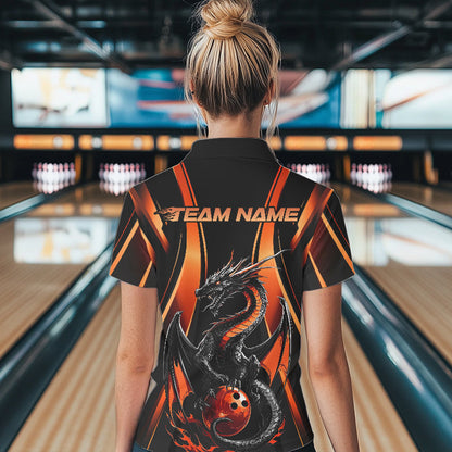 Custom Orange Dragon Bowling Jerseys, Dragon Bowling Women Polo Shirts Bowling League Shirt IPHW8929