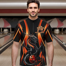 Load image into Gallery viewer, Custom Orange Dragon Bowling Jerseys, Dragon Bowling Men Quarter-Zip Shirts Bowling League Shirt IPHW8929