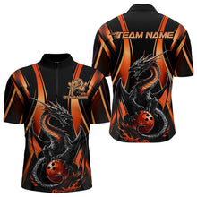 Load image into Gallery viewer, Custom Orange Dragon Bowling Jerseys, Dragon Bowling Men Quarter-Zip Shirts Bowling League Shirt IPHW8929