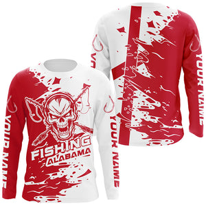 Alabama Fishing Custom Long Sleeve Fishing Shirts, Alabama Flag Skull Fishing Jerseys IPHW7002