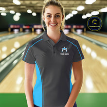 Load image into Gallery viewer, Custom Black And Ball Blue Classic Bowling Team Women Polo Shirt, Bowling League Shirt IPHW9911