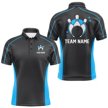 Load image into Gallery viewer, Custom Black And Ball Blue Classic Bowling Team Polo Shirt For Men, Bowling League Shirt IPHW9911