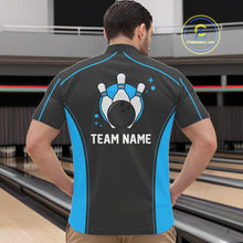Load image into Gallery viewer, Custom Black And Ball Blue Classic Bowling Team Quarter-Zip Shirt For Men, Bowling League Shirt IPHW9911