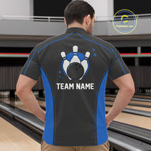 Load image into Gallery viewer, Custom Black And Mid Blue Classic Bowling Team Quarter-Zip Shirt For Men, Bowling League Shirt IPHW9912