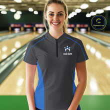 Load image into Gallery viewer, Custom Black And Mid Blue Classic Bowling Women Quarter-Zip Shirt, Bowling League Shirt IPHW9912