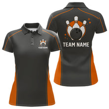 Load image into Gallery viewer, Custom Black And Orange Classic Bowling Team Polo Shirt For Women, Bowling League Shirt IPHW9913