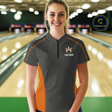 Load image into Gallery viewer, Custom Black And Orange Classic Bowling Women Quarter-Zip Shirt, Bowling League Shirt IPHW9913