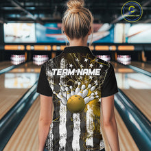 Load image into Gallery viewer, Yellow Lightning US Flag Custom Bowling Jersey, Patriotic Bowling Women Quarter-Zip Shirt IPHW9918