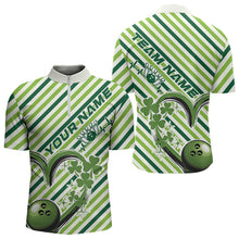 Load image into Gallery viewer, Custom Saint Patricks Day Heart Bowling Quarter-Zip Shirt For Men, Lucky Bowling Team League Shirt IPHW8683