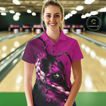 Load image into Gallery viewer, Custom Pink Butterfly Bowling Women Polo Shirts, Team Tournament Bowlers Outfit IPHW11044
