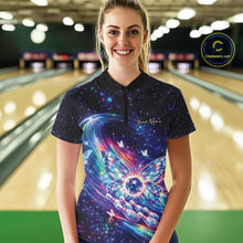 Load image into Gallery viewer, Custom Colorful Holographic Butterfly Bowling Women Shirts, Galaxy Bowling Shirt IPHW11056