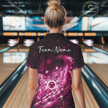 Load image into Gallery viewer, Custom Black And Pink Butterfly Bowling Women Polo Shirts, Galaxy Bowling Shirt IPHW11057
