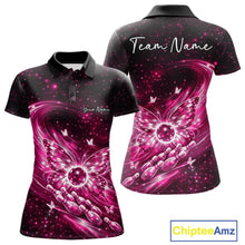 Load image into Gallery viewer, Custom Black And Pink Butterfly Bowling Women Polo Shirts, Galaxy Bowling Shirt IPHW11057