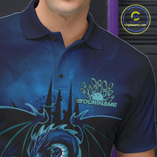 Load image into Gallery viewer, Custom Black And Blue Dragon Bowling Polo Shirts For Men, Dragon League Team Shirt IPHW9532