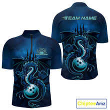 Load image into Gallery viewer, Custom Black And Blue Dragon Bowling Quarter-Zip Shirts For Men, Dragon League Team Shirt IPHW9532