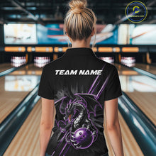Load image into Gallery viewer, Custom Black And Purple Dragon Bowling Women Quarter-Zip Shirt, Dragon Bowling Team Shirt IPHW9538