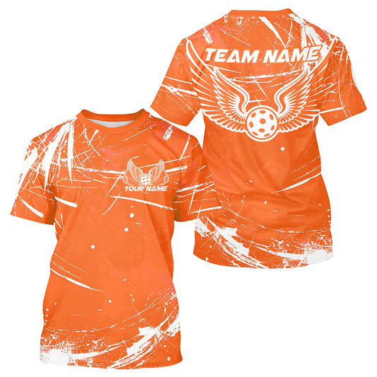 Custom Orange Pickleball Wings T-Shirts For Men, Pickleball Tournament Team IPHW8215