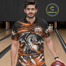 Load image into Gallery viewer, Custom Black And Orange Fire Flame Dragon Bowling Jerseys Bowling Team Men Polo Shirt IPHW10293