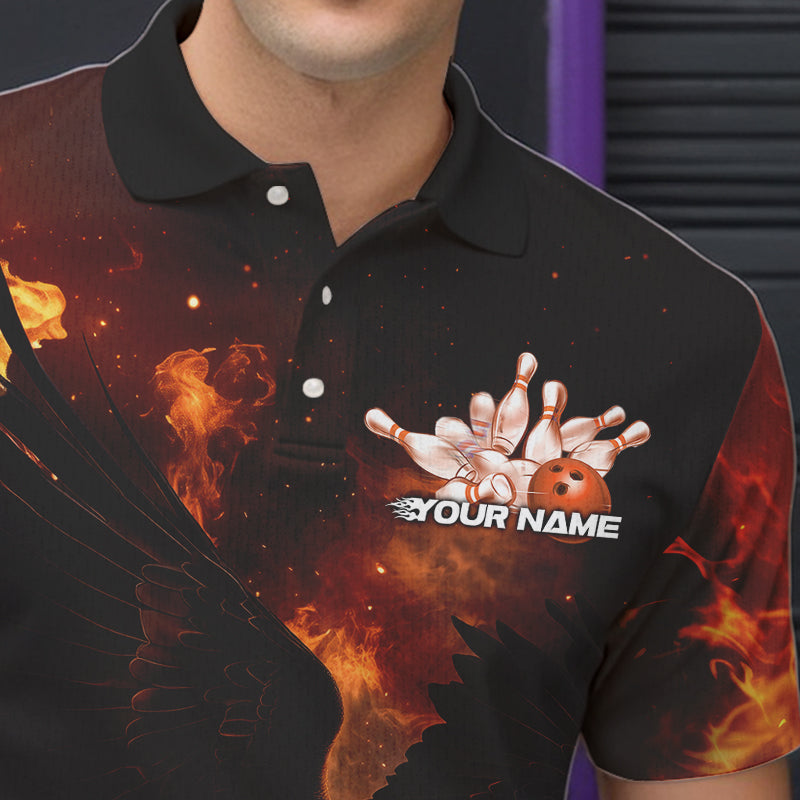 Custom Flame Eagle Bowling Polo Shirts For Men, Ealge Bowling Team Shirt With Name IPHW8447