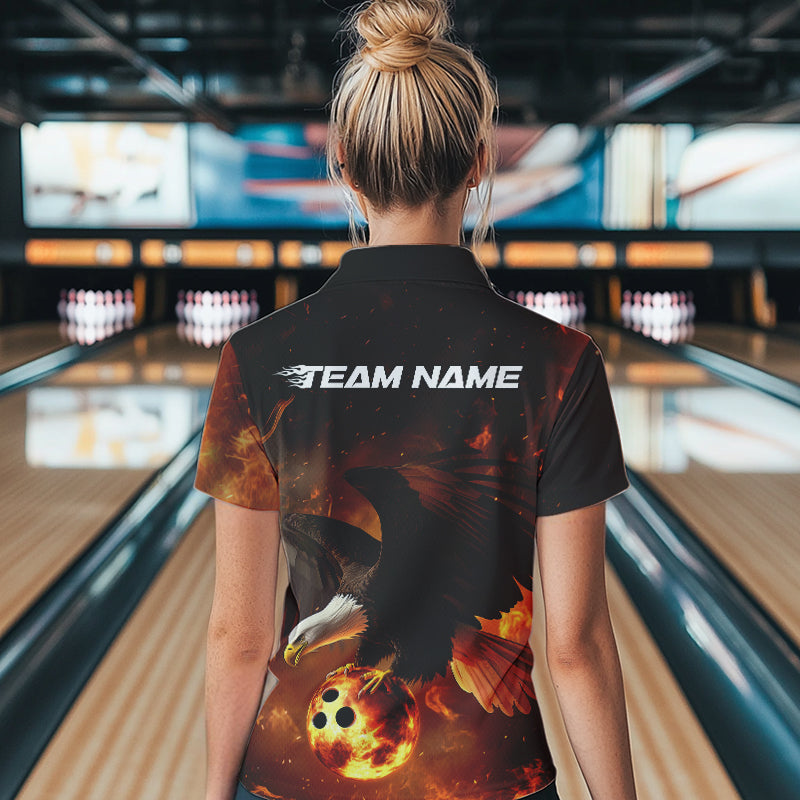 Custom Flame Eagle Bowling Polo Shirts For Women, Ealge Bowling Team Shirt With Name IPHW8447