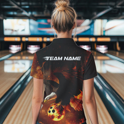 Custom Flame Eagle Bowling Polo Shirts For Women, Ealge Bowling Team Shirt With Name IPHW8447