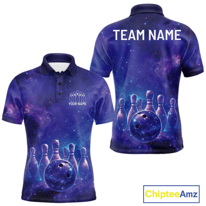Custom Purple And Blue Galaxy Bowling Team Shirts For Men, Sparkling Sky Bowling Jerseys IPHW10530