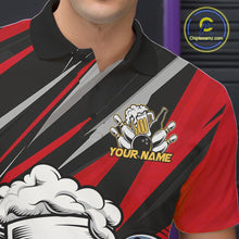 Load image into Gallery viewer, Custom Funny Red Bowling Jerseys Bowling And Beer Men Polo Shirts, Bowling Jerseys IPHW10532