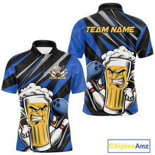 Load image into Gallery viewer, Custom Funny Blue Bowling Jerseys Bowling And Beer Men Polo Shirts, Bowling Jerseys IPHW10533