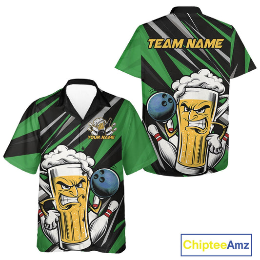 Custom Funny Green Bowling Jerseys Bowling And Beer Men And Women Hawaiian Shirts, Bowling Jerseys IPHW10534