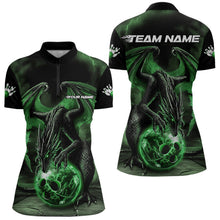 Load image into Gallery viewer, Black And Green Custom Bowling Team Womens Quarter-Zip Shirts, Dragon Bowling League Shirts IPHW8691