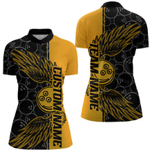 Load image into Gallery viewer, Black And Yellow Custom Bowling Ball And Wings Womens Quarter-Zip Shirts, Team Uniform IPHW8694