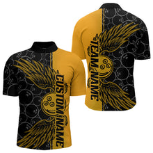 Load image into Gallery viewer, Black And Yellow Custom Bowling Ball And Wings Bowling Quarter-Zip Shirts For Men, Team Uniform IPHW8694