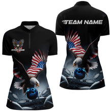 Load image into Gallery viewer, Custom American Flag Eagle Bowling Team Women Quarter-Zip Shirt, Patriotic US Bowling Shirt IPHW8937