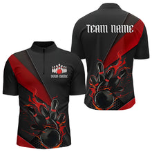 Load image into Gallery viewer, Custom Black And Red Flame Duckpin Bowling Team Men Quarter-Zip Shirts, Duckpin Tournament Outfit IPHW8945