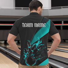 Load image into Gallery viewer, Custom Black And Blue Flame Duckpin Bowling Team Men Quarter-Zip Shirts, Duckpin Tournament Outfit IPHW8946