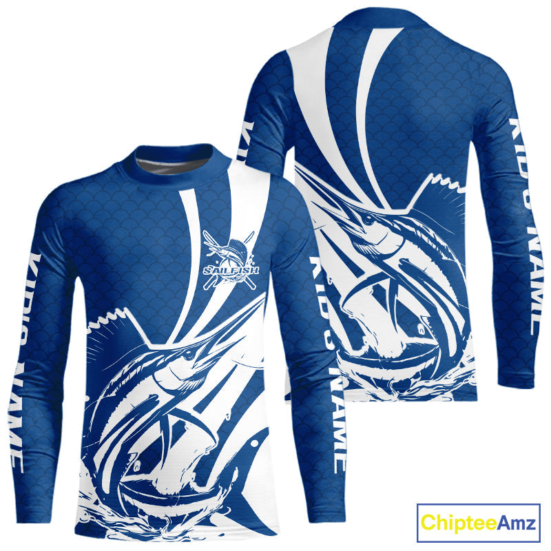 Custom Sailfish Fishing Saltwater Kid Long Sleeve Shirts, Sailfish Fishing Jerseys IPHW9189