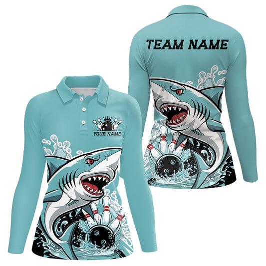 Shark Custom Bowling Jerseys, Shark Bowling Tournament Long Sleeve Polo Shirts For Women IPHW8008