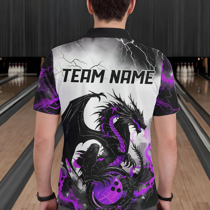 Black And Purple Thunder Lightning Custom Dragon Bowling Men Polo Shirts, Bowling Uniform IPHW8695
