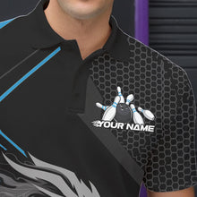 Load image into Gallery viewer, Custom Black And Blue Dragon Bowling Jerseys, Bowling Team Men Polo Shirts Bowlers Outfit IPHW8700