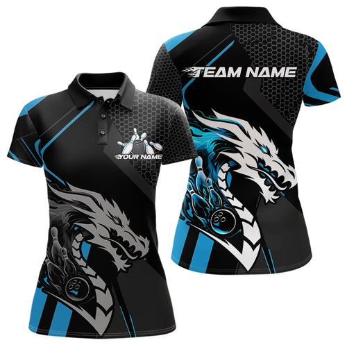 Custom Black And Blue Dragon Bowling Jerseys, Bowling Team Women Polo Shirts Bowlers Outfit IPHW8700